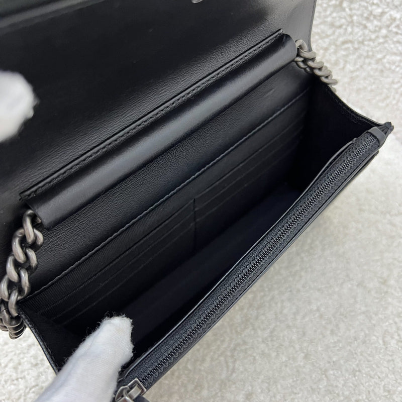Chanel Boy Wallet on Chain WOC in Black Caviar and RHW