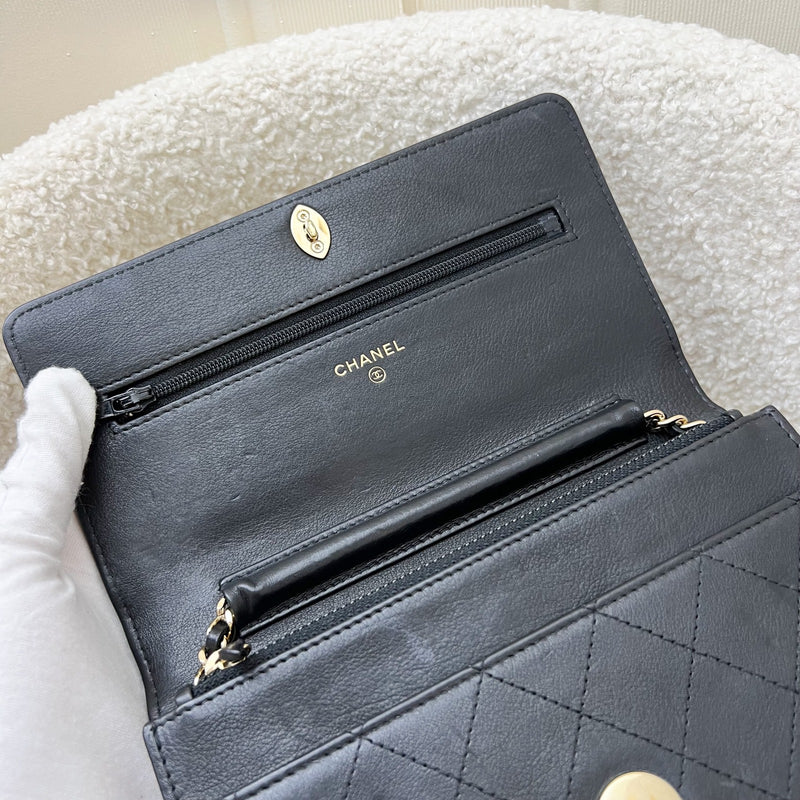 Chanel Seasonal Wallet on Chain WOC in Black Lambskin and LGHW