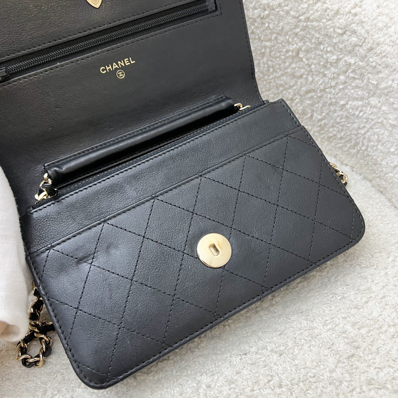 Chanel Seasonal Wallet on Chain WOC in Black Lambskin and LGHW