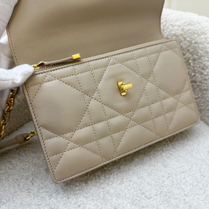 Dior Miss Caro Mini Flap Bag in Powder Beige Macrocannage Lambskin and GHW