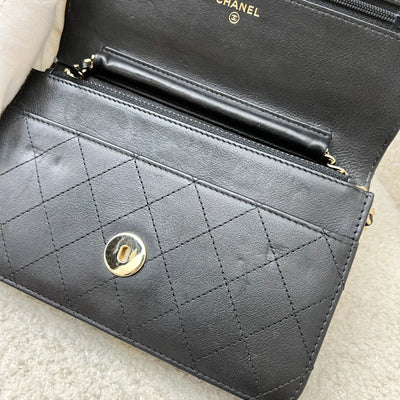 Chanel Seasonal Wallet on Chain WOC in Black Lambskin and LGHW