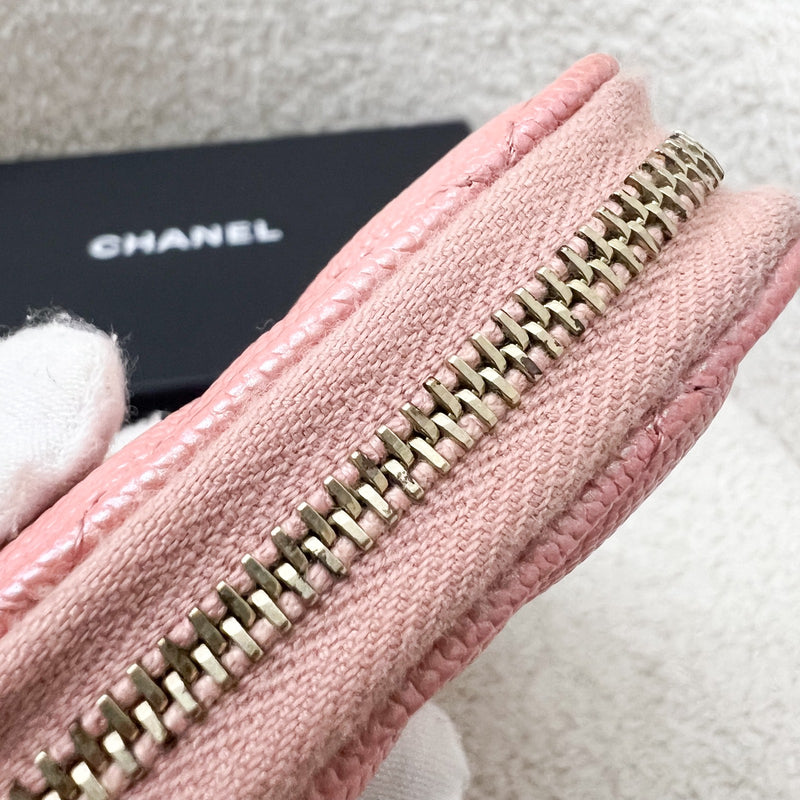 Chanel Medium Mid-Length Wallet in 19S Iridescent Pink Caviar and MOP Logo