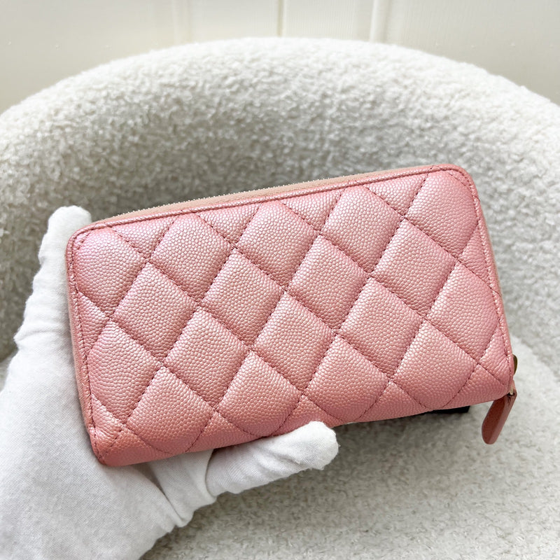 Chanel Medium Mid-Length Wallet in 19S Iridescent Pink Caviar and MOP Logo