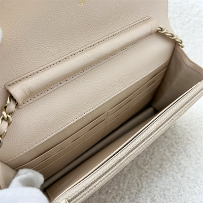 Chanel 21S Pearl Coco Chain Wallet on Chain WOC in Beige Caviar and LGHW