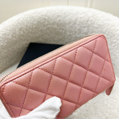 Chanel Medium Mid-Length Wallet in 19S Iridescent Pink Caviar and MOP Logo