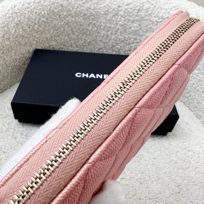 Chanel Medium Mid-Length Wallet in 19S Iridescent Pink Caviar and MOP Logo