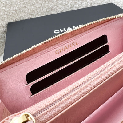 Chanel Medium Mid-Length Wallet in 19S Iridescent Pink Caviar and MOP Logo