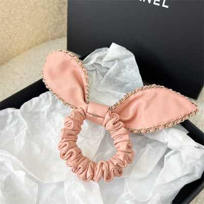 Chanel Hair Scrunchie Tie in Peach Pink Lambskin in LGHW