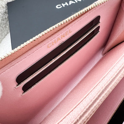 Chanel Medium Mid-Length Wallet in 19S Iridescent Pink Caviar and MOP Logo