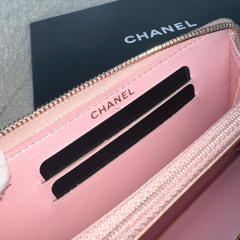 Chanel Medium Mid-Length Wallet in 19S Iridescent Pink Caviar and MOP Logo