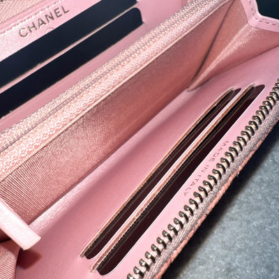 Chanel Medium Mid-Length Wallet in 19S Iridescent Pink Caviar and MOP Logo