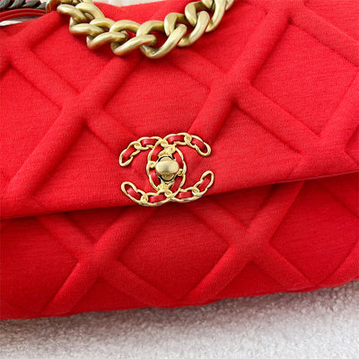 Chanel 19 Large 30cm Flap in Red Jersey Fabric and 3-tone Hardware