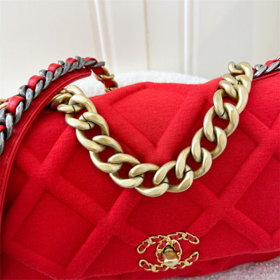 Chanel 19 Large 30cm Flap in Red Jersey Fabric and 3-tone Hardware