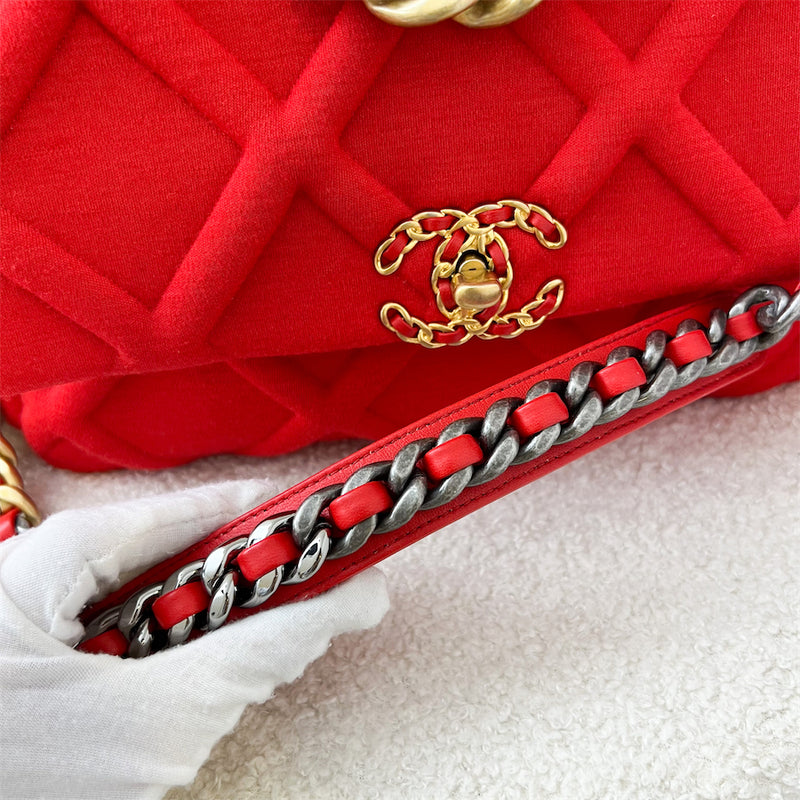 Chanel 19 Large 30cm Flap in Red Jersey Fabric and 3-tone Hardware