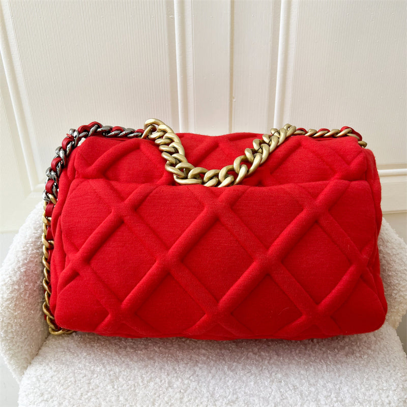 Chanel 19 Large 30cm Flap in Red Jersey Fabric and 3-tone Hardware