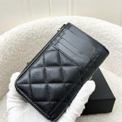 Chanel Zipped Card Holder with Coin Compartment in Black Caviar and LGHW