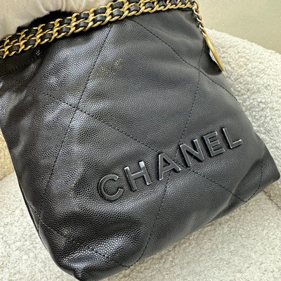 Chanel 22 So Black Mini Hobo Bag in 23K Black Caviar and GHW