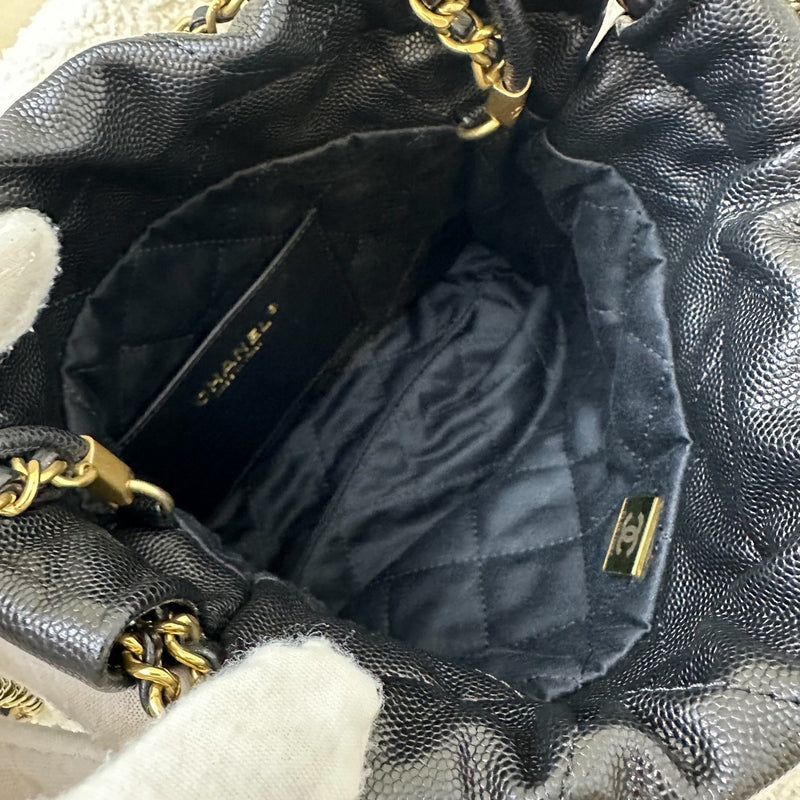 Chanel 22 So Black Mini Hobo Bag in 23K Black Caviar and GHW