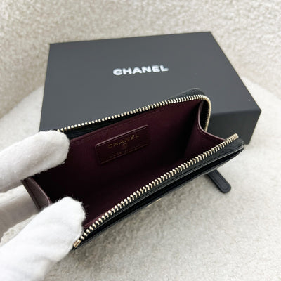 Chanel Zipped Card Holder with Coin Compartment in Black Caviar and LGHW