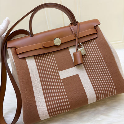 Hermes Herbag 31 with Toile H Plume H Vibration Canvas, Fauve Leather and PHW