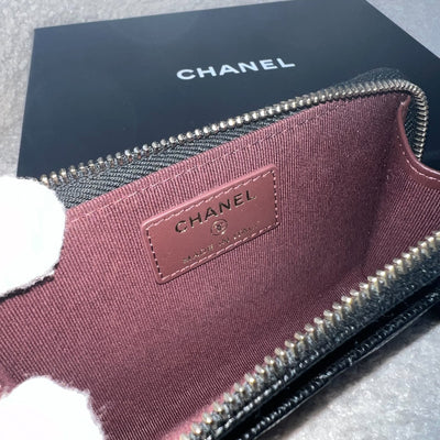 Chanel Zipped Card Holder with Coin Compartment in Black Caviar and LGHW