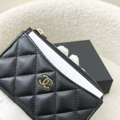 Chanel Zipped Card Holder with Coin Compartment in Black Caviar and LGHW