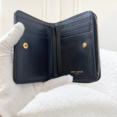 Saint Laurent YSL Compact Wallet in Black Grained Calfskin and GHW