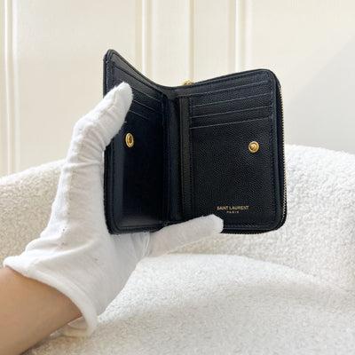 Saint Laurent YSL Compact Wallet in Black Grained Calfskin and GHW