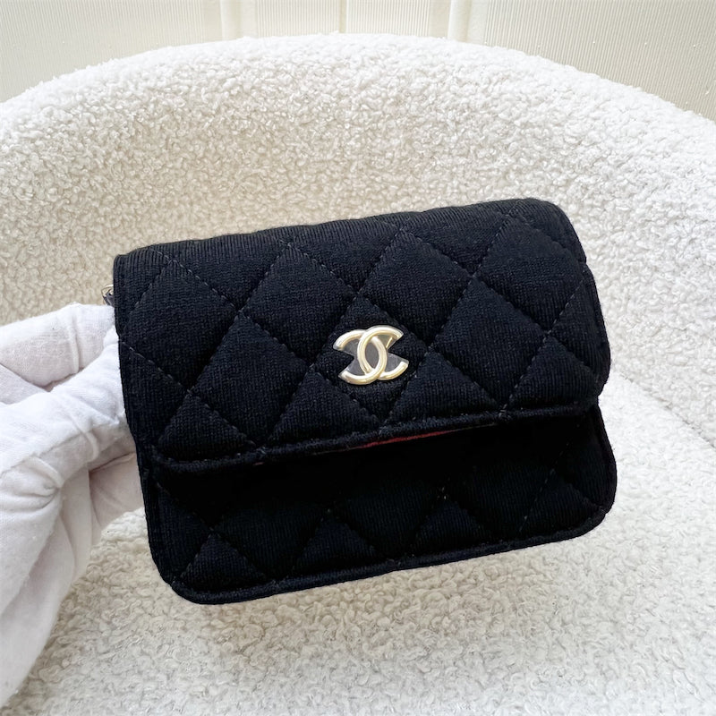 Chanel 2023 VIP Clutch on Chain in Black Jersey and LGHW