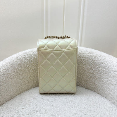 Chanel Clutch with Chain / Phone Holder in 20B Iridescent Ivory Lambskin and LGHW