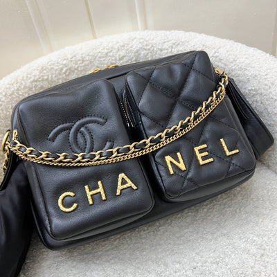 Chanel 22C Seasonal Camera Bag in Black Calfskin and AGHW (Model: AS2923)