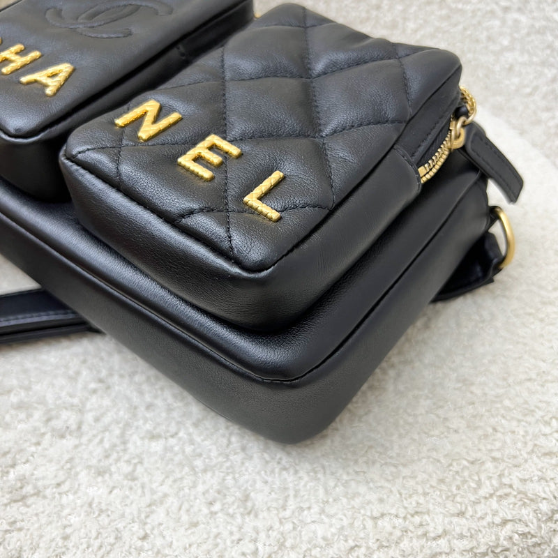 Chanel 22C Seasonal Camera Bag in Black Calfskin and AGHW (Model: AS2923)