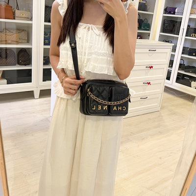 Chanel 22C Seasonal Camera Bag in Black Calfskin and AGHW (Model: AS2923)