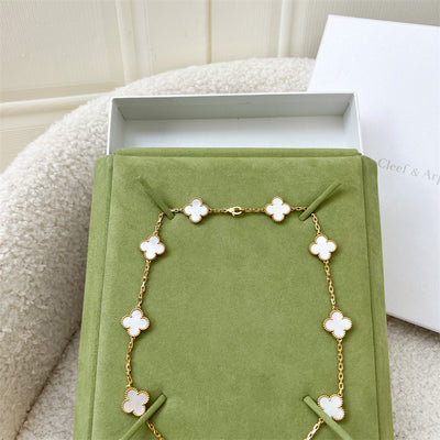 Van Cleef & Arpels VCA Vintage Alhambra 10 Motif Necklace with White Mother of Pearl MOP in 18K Yellow Gold