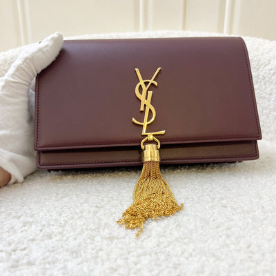 Saint Laurent YSL Small Kate with Tassel in Burgundy Smooth Leather and GHW