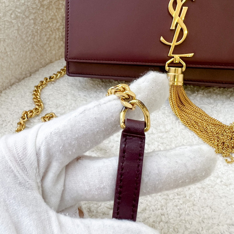 Saint Laurent YSL Small Kate with Tassel in Burgundy Smooth Leather and GHW