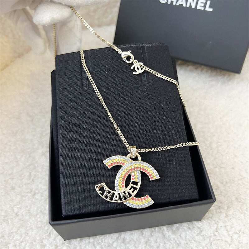 Chanel 23C CC Logo Necklace with Tricolor Crystals and LGHW