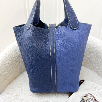 Hermes Picotin 18 in Bleu Saphir / Bleu Brighton Clemence Leather PHW