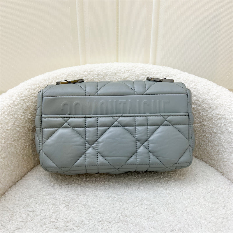 Dior Small Caro Flap Bag in Grey Quilted Macrocannage Calfskin and Dark SHW