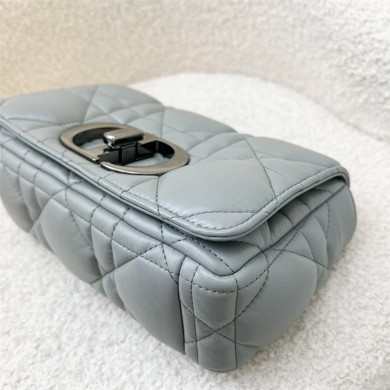 Dior Small Caro Flap Bag in Grey Quilted Macrocannage Calfskin and Dark SHW