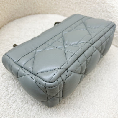 Dior Small Caro Flap Bag in Grey Quilted Macrocannage Calfskin and Dark SHW