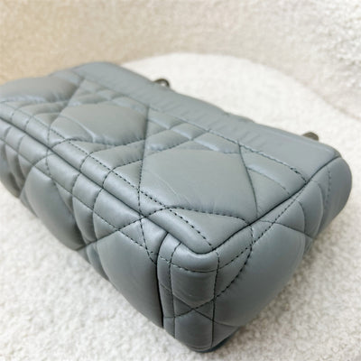 Dior Small Caro Flap Bag in Grey Quilted Macrocannage Calfskin and Dark SHW