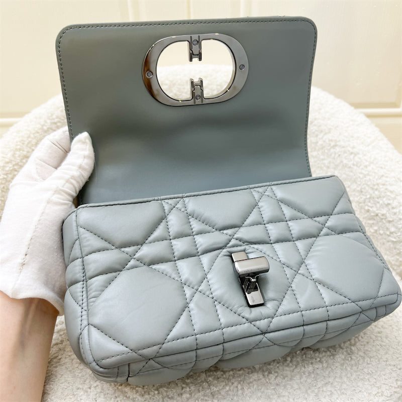 Dior Small Caro Flap Bag in Grey Quilted Macrocannage Calfskin and Dark SHW