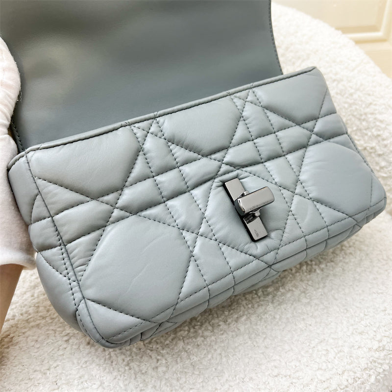 Dior Small Caro Flap Bag in Grey Quilted Macrocannage Calfskin and Dark SHW