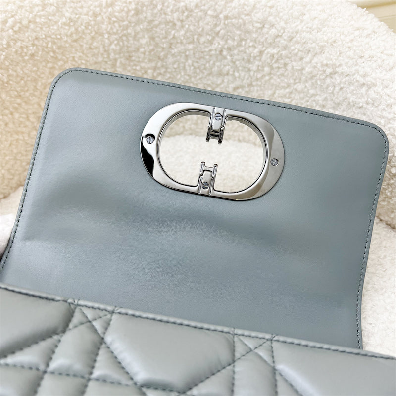 Dior Small Caro Flap Bag in Grey Quilted Macrocannage Calfskin and Dark SHW