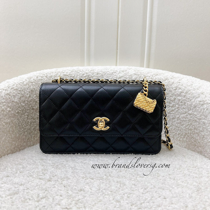 Chanel 23S Classic Flap Charm Wallet on Chain WOC in Black Caviar and GHW