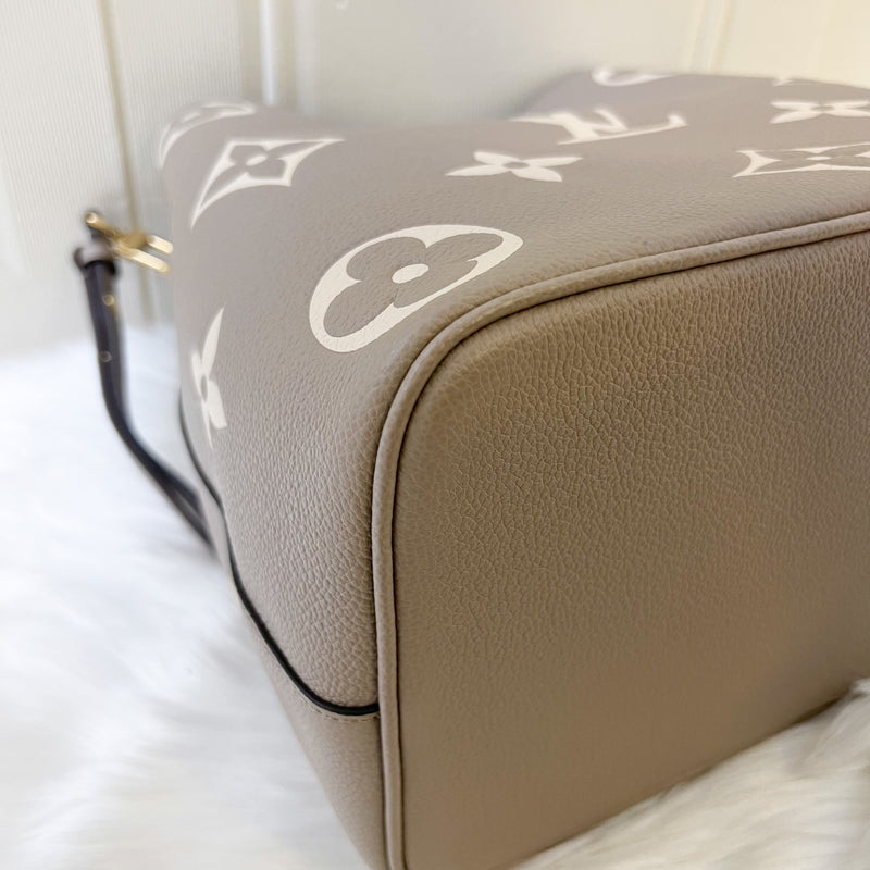 LV NeoNoe MM in Tourterelle Grey and Creme Giant Monogram Empreinte Leather and GHW