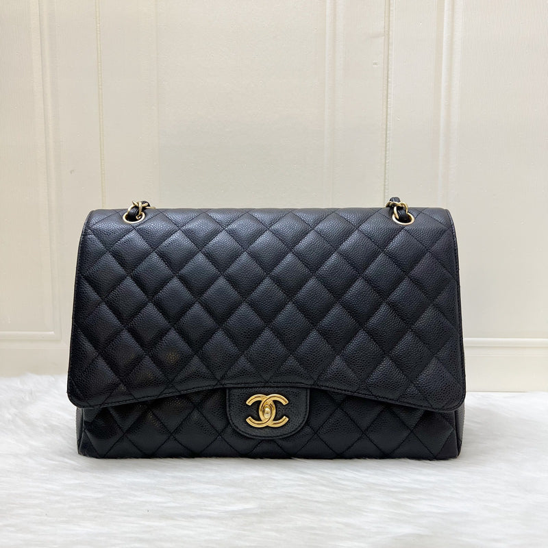 Chanel Maxi Classic Single Flap Bag in Black Caviar and GHW