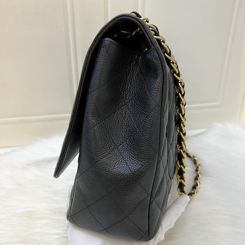 Chanel Maxi Classic Single Flap Bag in Black Caviar and GHW