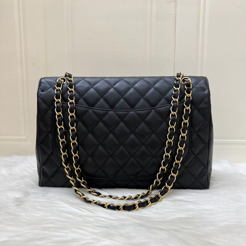 Chanel Maxi Classic Single Flap Bag in Black Caviar and GHW